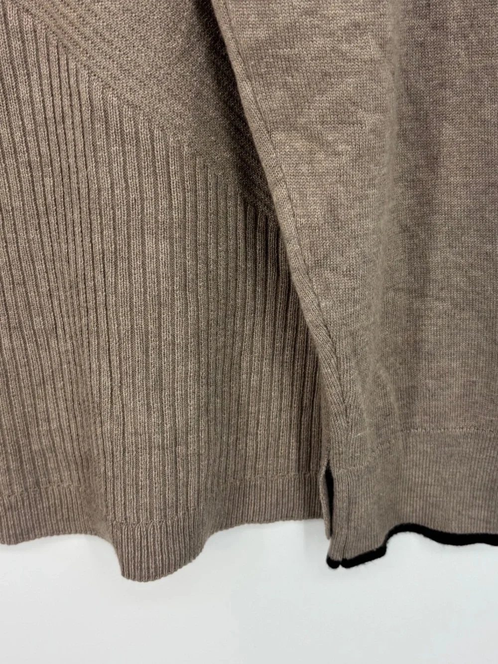 89th & Madison Womens XL Open Front Cardigan Sweater Taupe Heather Black Trim LS